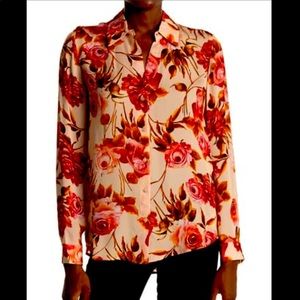 L'AGENCE Nina Long Sleeve Floral Print Silk Blouse